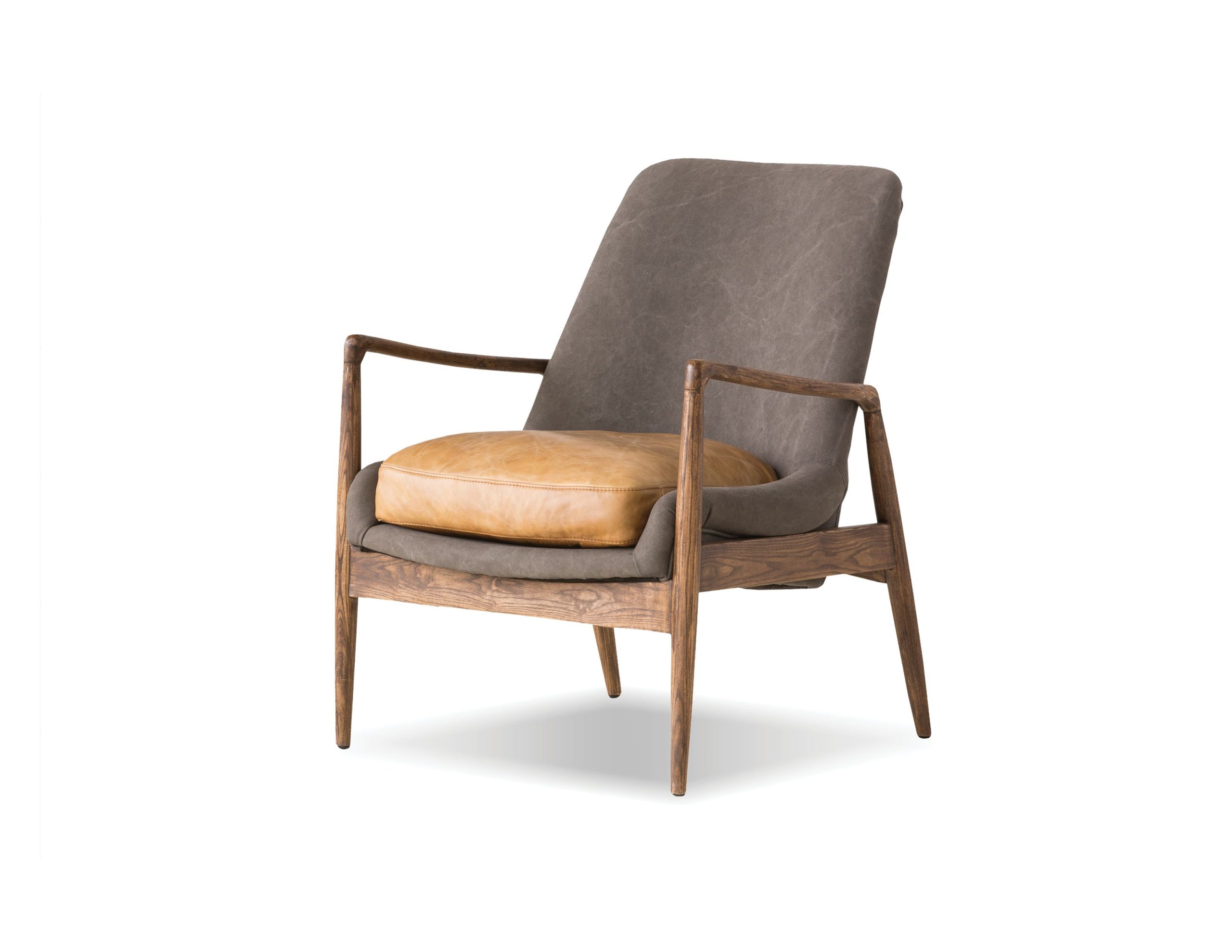 REYNOLDS Ash Grey Leather Lounge Chair Natural Ash Frame