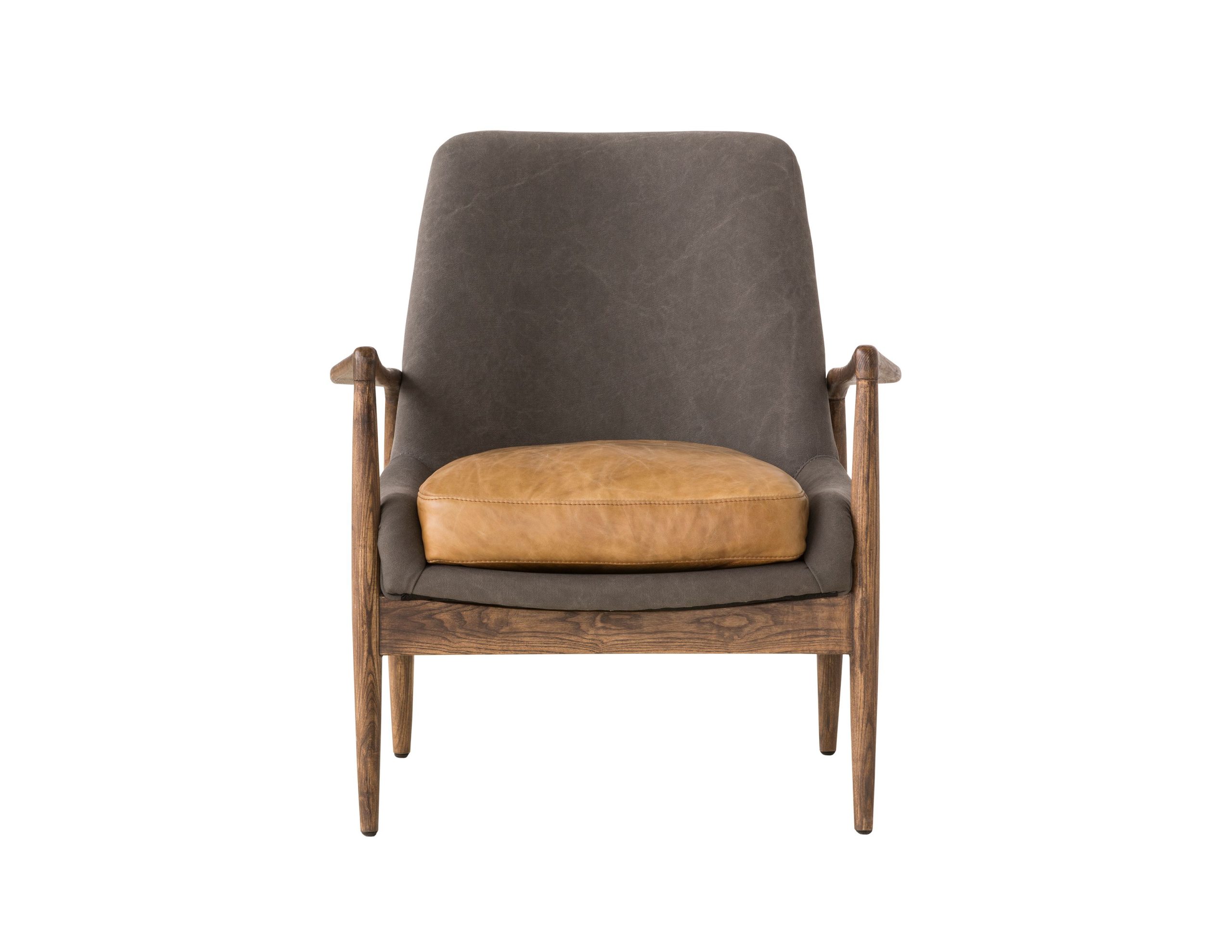REYNOLDS Ash Grey Leather Lounge Chair Natural Ash Frame