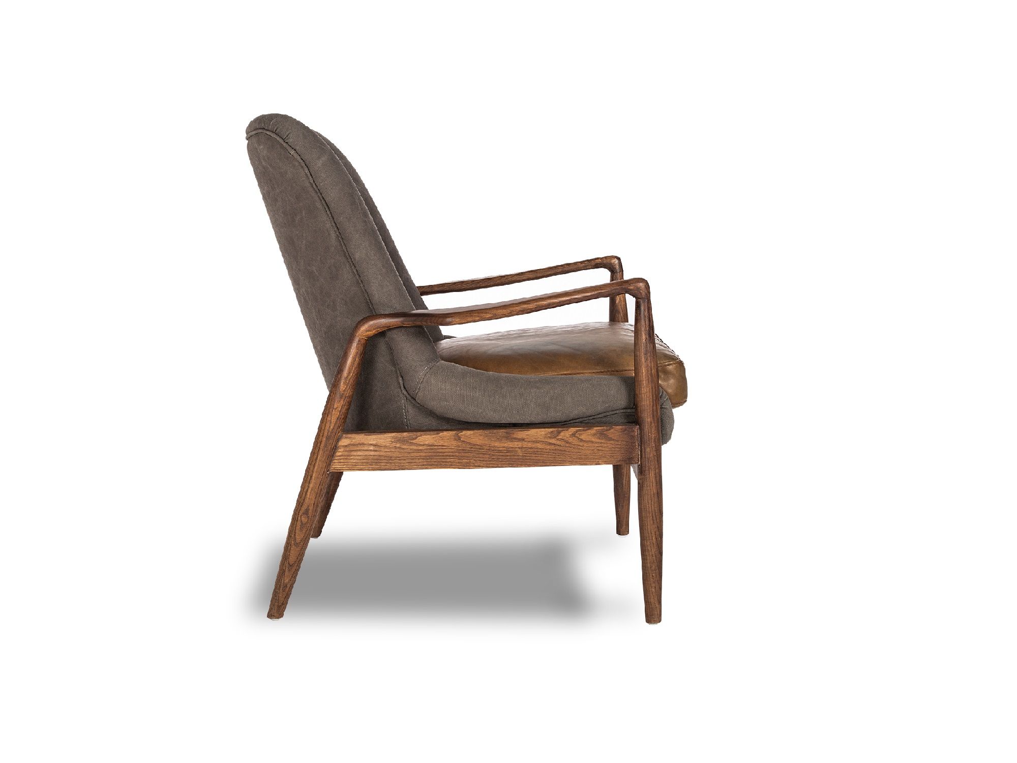 REYNOLDS Ash Grey Leather Lounge Chair Natural Ash Frame