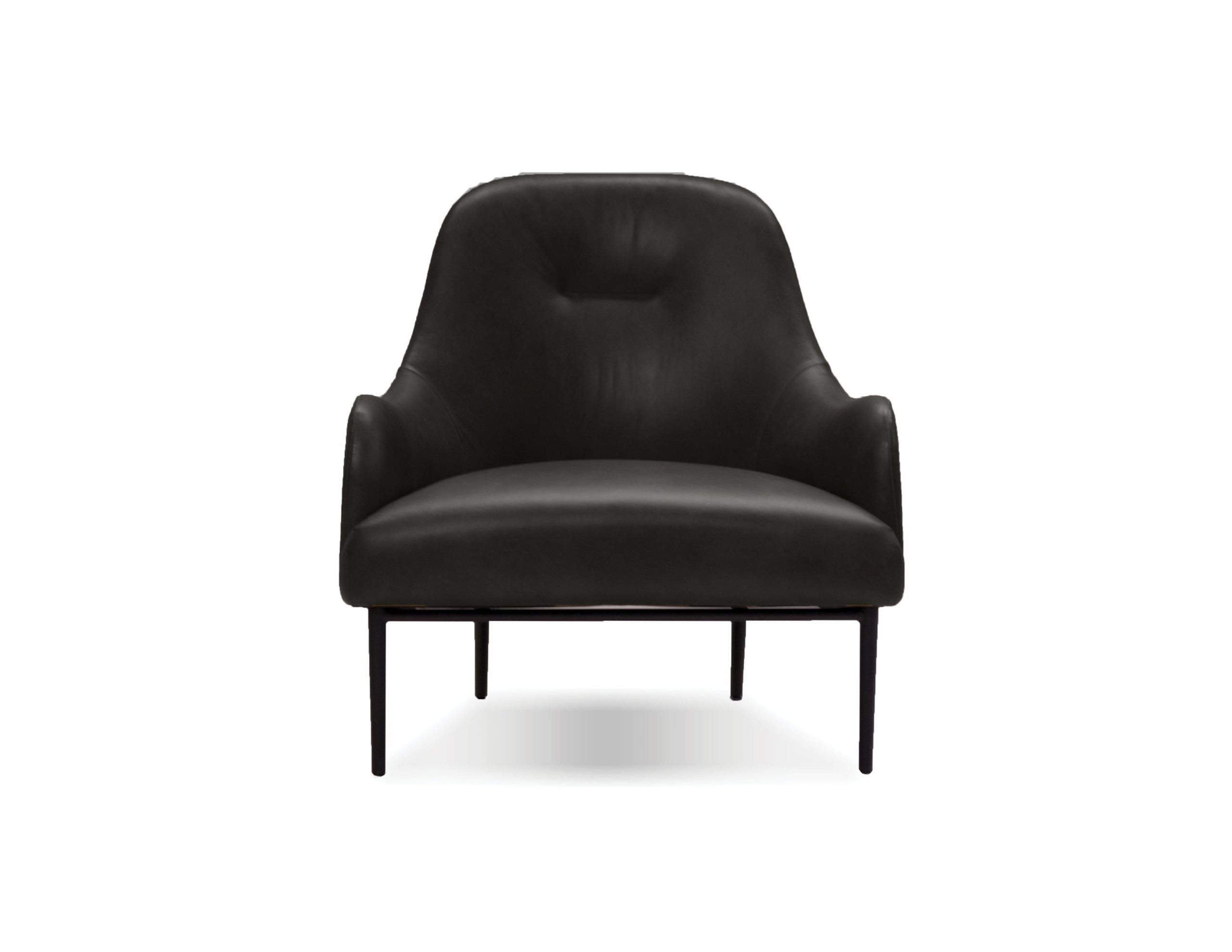 SWOON Black Leather Lounge Chair Black Powder Coated Legs