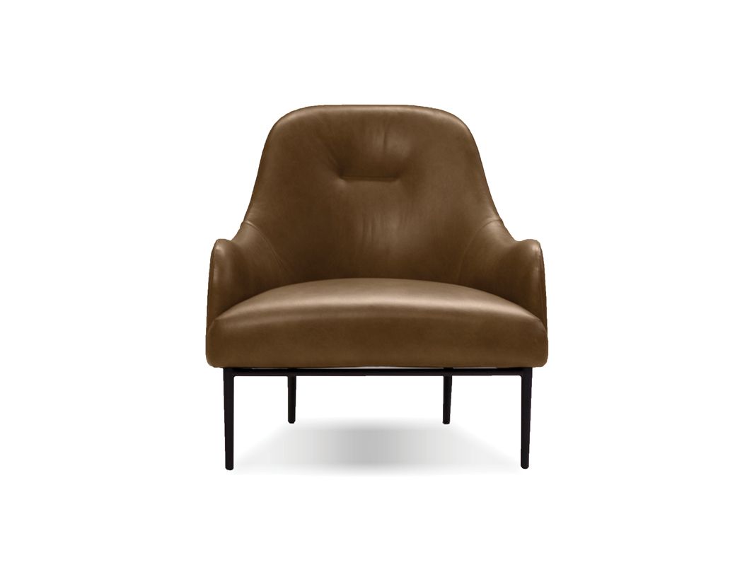 SWOON Brown Leather Lounge Chair Black Steel Legs