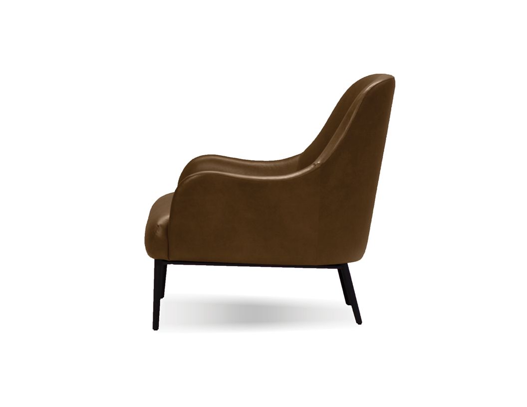 SWOON Brown Leather Lounge Chair Black Steel Legs