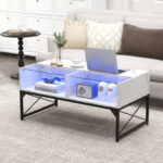 LED Center Table with Faux Marble and Tempered Glass Top 27 LED Center Table with Faux Marble and Tempered Glass Top