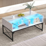 LED Center Table with Faux Marble and Tempered Glass Top 22 LED Center Table with Faux Marble and Tempered Glass Top