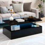 LED Coffee Table with 2 Tiers and Adjustable Lighting