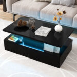 LED Coffee Table with 2 Tiers and Adjustable Lighting