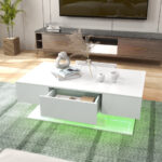 LED Coffee Table with Storage Drawers and Adjustable Lights