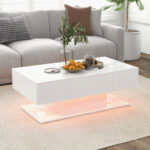 LED Coffee Table with Storage Drawers and Adjustable Lights