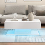 LED Coffee Table with Storage Drawers and Adjustable Lights