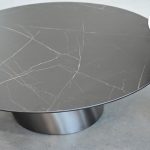 LEEN Brown Ceramic Coffee Table Black Brushed Steel Base