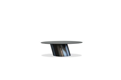 LEEN Brown Ceramic Coffee Table Black Brushed Steel Base