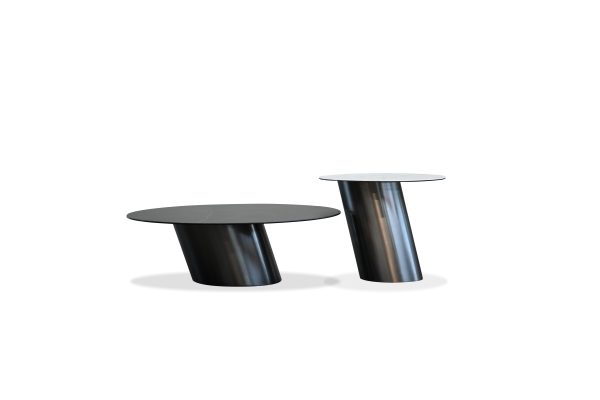 LEEN White Ceramic Top Black Steel End Table 1