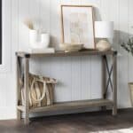 Industrial Farmhouse Console Table with Taupe Grey Wood Finish