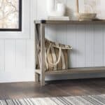Industrial Farmhouse Console Table with Taupe Grey Wood Finish