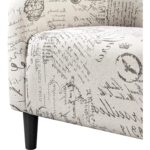 French Upholstered Barrel Chair and Ottoman with Letter Print (Set) 7 French Upholstered Barrel Chair and Ottoman with Letter Print (Set)