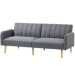 Light Gray Mid-Century Linen Futon Sofa Bed with Split-Back