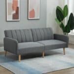Light Gray Mid-Century Linen Futon Sofa Bed with Split-Back