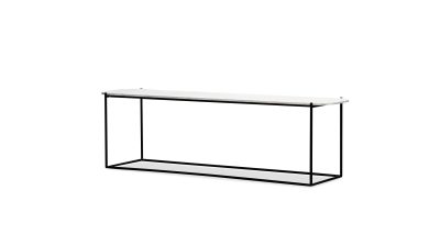 LOLA Travertino Marble Sofa Table Black Powder Coated Legs