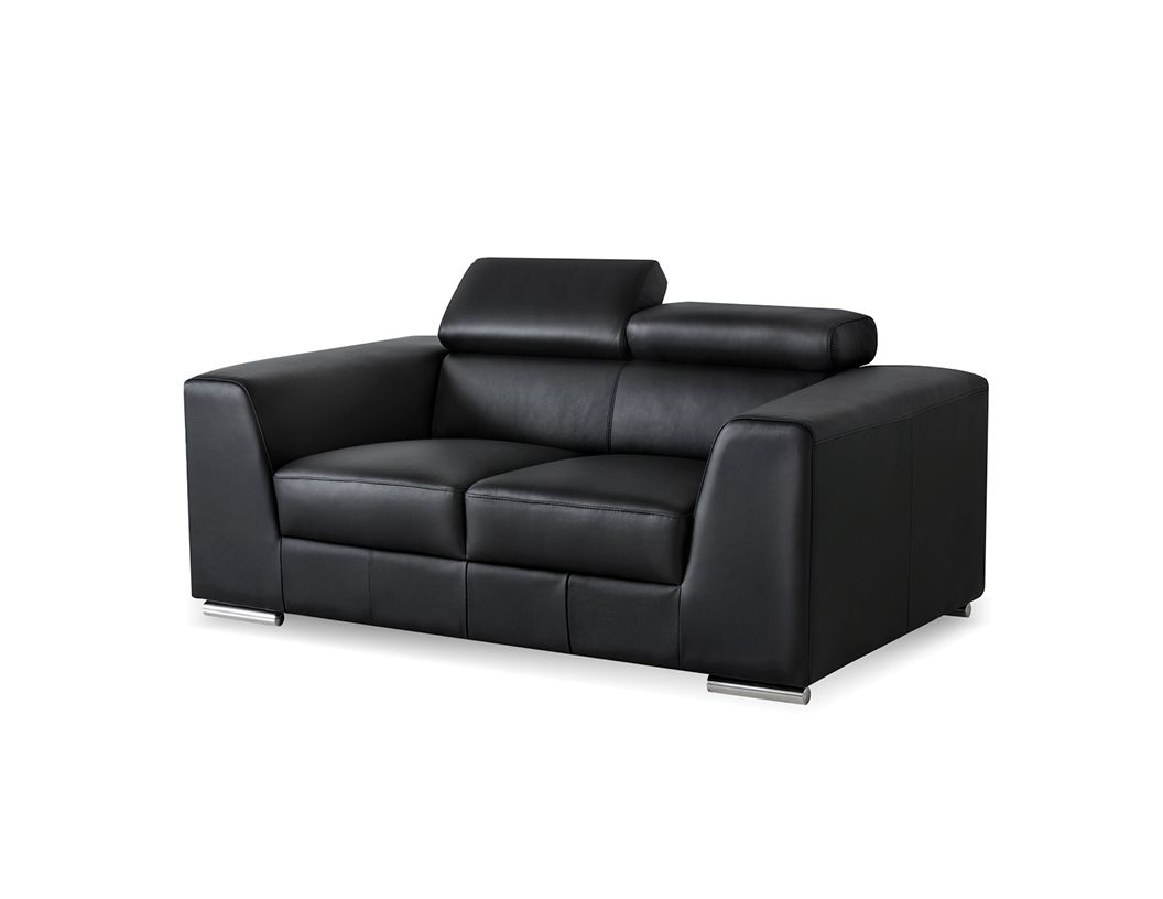 ICON Black Leather Loveseat with Adjustable Headrests and Steel Legs