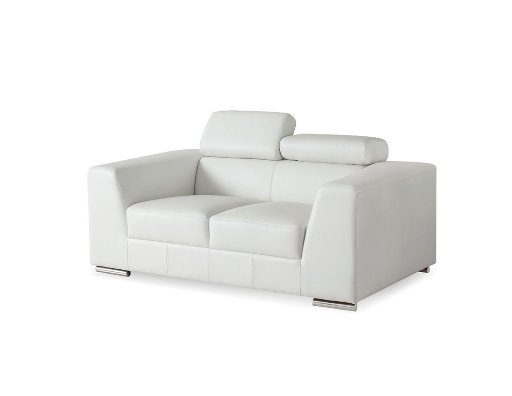 ICON Off White Leather Loveseat Adjustable Headrests Steel Legs