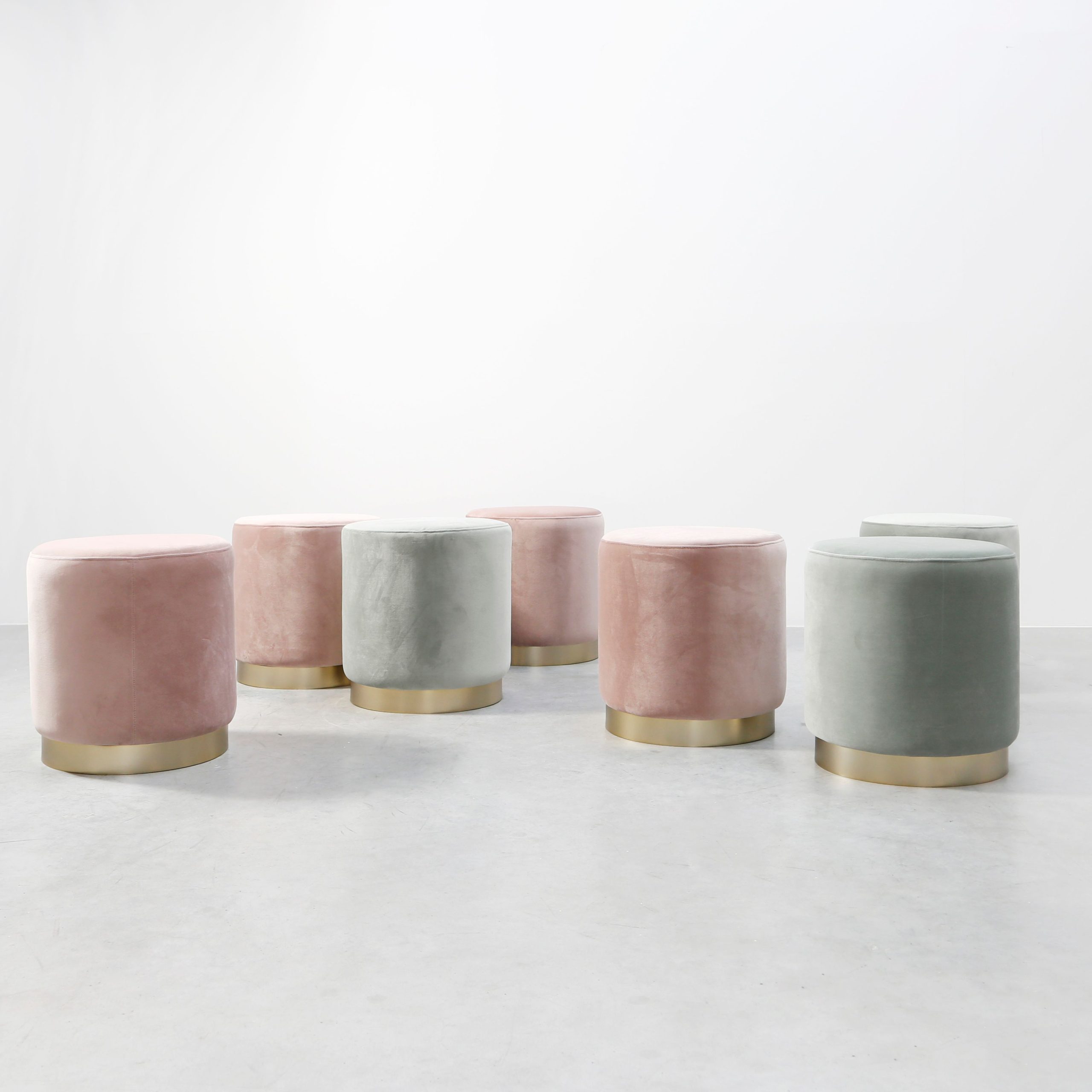 PILLBOX Tall Gold Base Velvet Pouf