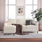 Mid-Century Modern Reversible Ivory Linen Sectional Sofa for Apartments