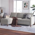 Mid-Century Modern Space Saving Sectional Sofa in Light Grey Linen 7 Mid-Century Modern Space Saving Sectional Sofa in Light Grey Linen