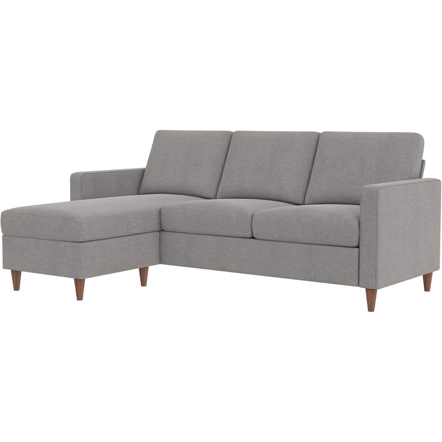 Mid-Century Modern Space Saving Sectional Sofa in Light Grey Linen 4 Mid-Century Modern Space Saving Sectional Sofa in Light Grey Linen - Image 4