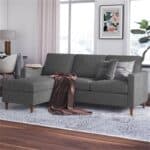 Mid-Century Modern Dark Grey Linen Sectional Sofa with Chaise 7 Mid-Century Modern Dark Grey Linen Sectional Sofa with Chaise