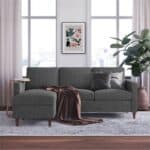 Mid-Century Modern Dark Grey Linen Sectional Sofa with Chaise 8 Mid-Century Modern Dark Grey Linen Sectional Sofa with Chaise