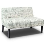 Modern Loveseat Sofa Off-White Upholstery Black Wood Legs
