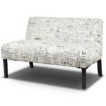 Modern Loveseat Sofa Off-White Upholstery Black Wood Legs