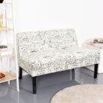 Modern Loveseat Sofa Off-White Upholstery Black Wood Legs
