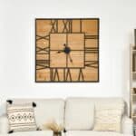 Rustic 36-Inch Square Silent Farmhouse Wall Clock Wood Metal