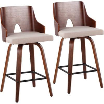 Ariana 26 Inch Walnut Beige Mid-Century Modern Counter Stool (Set of 2)