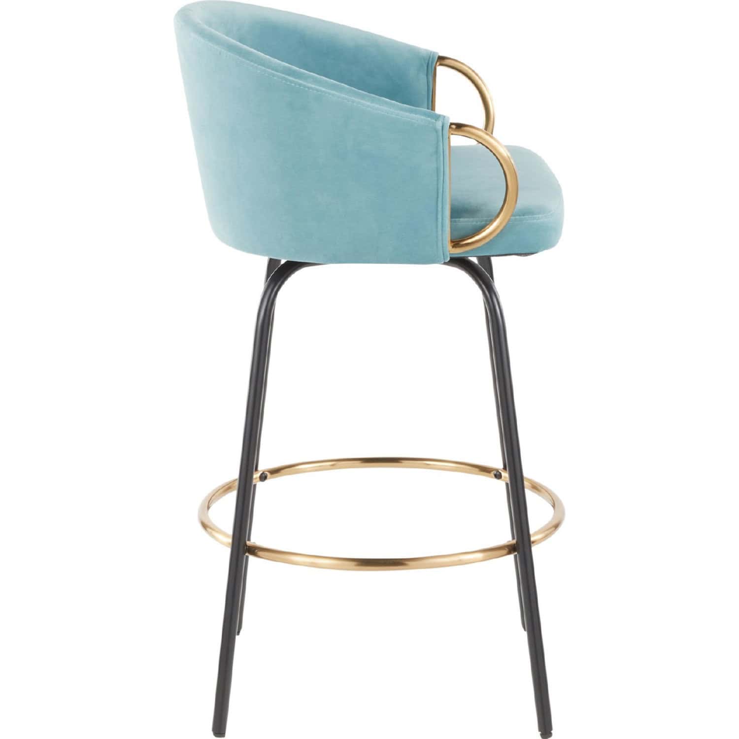 Claire Gold Accent Light Blue Velvet Counter Stool (Set of 2) 3 Claire Gold Accent Light Blue Velvet Counter Stool (Set of 2) - Image 3