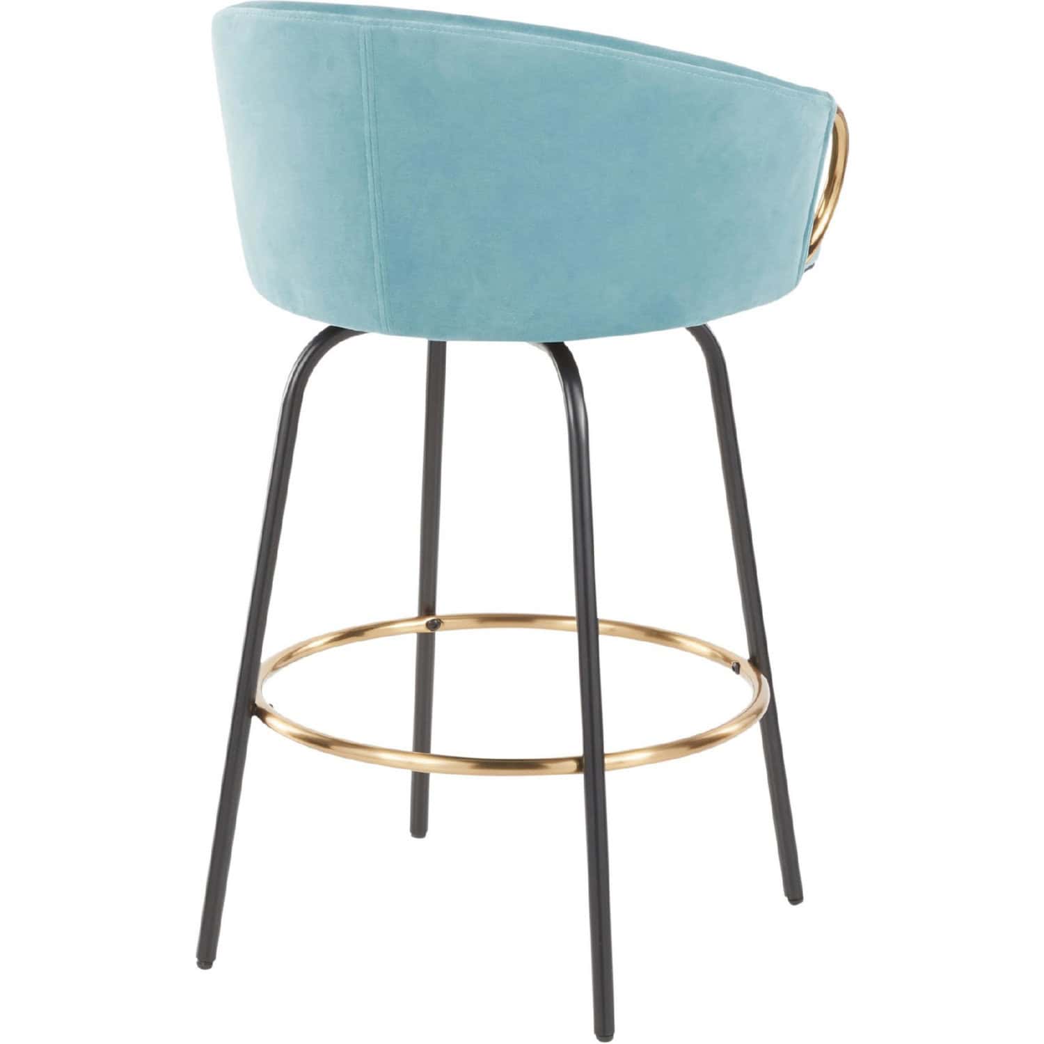 Claire Gold Accent Light Blue Velvet Counter Stool (Set of 2) 4 Claire Gold Accent Light Blue Velvet Counter Stool (Set of 2) - Image 4