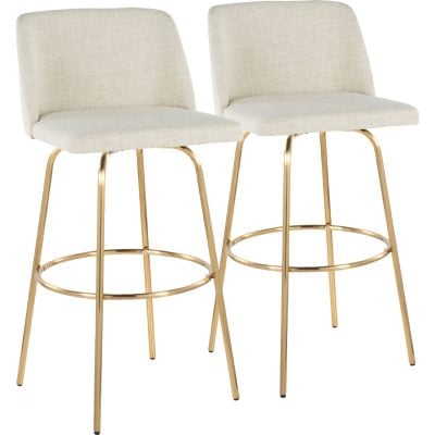 Toriano 30 Cream Contemporary Swivel Barstool Pair (Set of 2)
