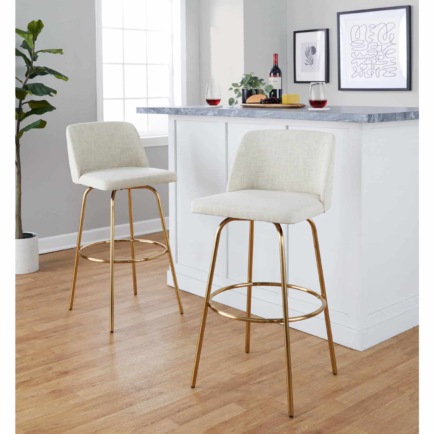 Toriano 30 Cream Contemporary Swivel Barstool Pair (Set of 2) 5 Toriano 30 Cream Contemporary Swivel Barstool Pair (Set of 2) - Image 5