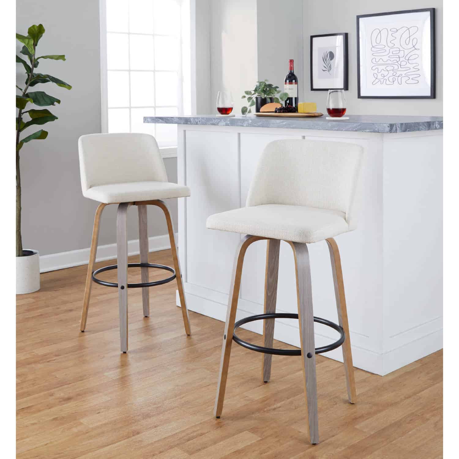 Toriano 30 Light Grey Cream Swivel Barstools (Set of 2) 6 Toriano 30 Light Grey Cream Swivel Barstools (Set of 2) - Image 6