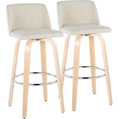 Toriano 30 Contemporary Natural Wood Cream Swivel Barstools (Set of 2)