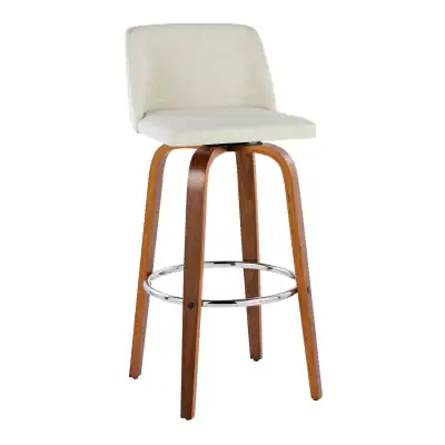 Toriano 30-Inch Walnut Cream Swivel Mid-Century Modern Barstool (Set of 2)