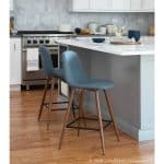 Pebble Walnut Blue Mid-Century Modern Counter Stool (Set of 2) 8 Pebble Walnut Blue Mid-Century Modern Counter Stool (Set of 2)