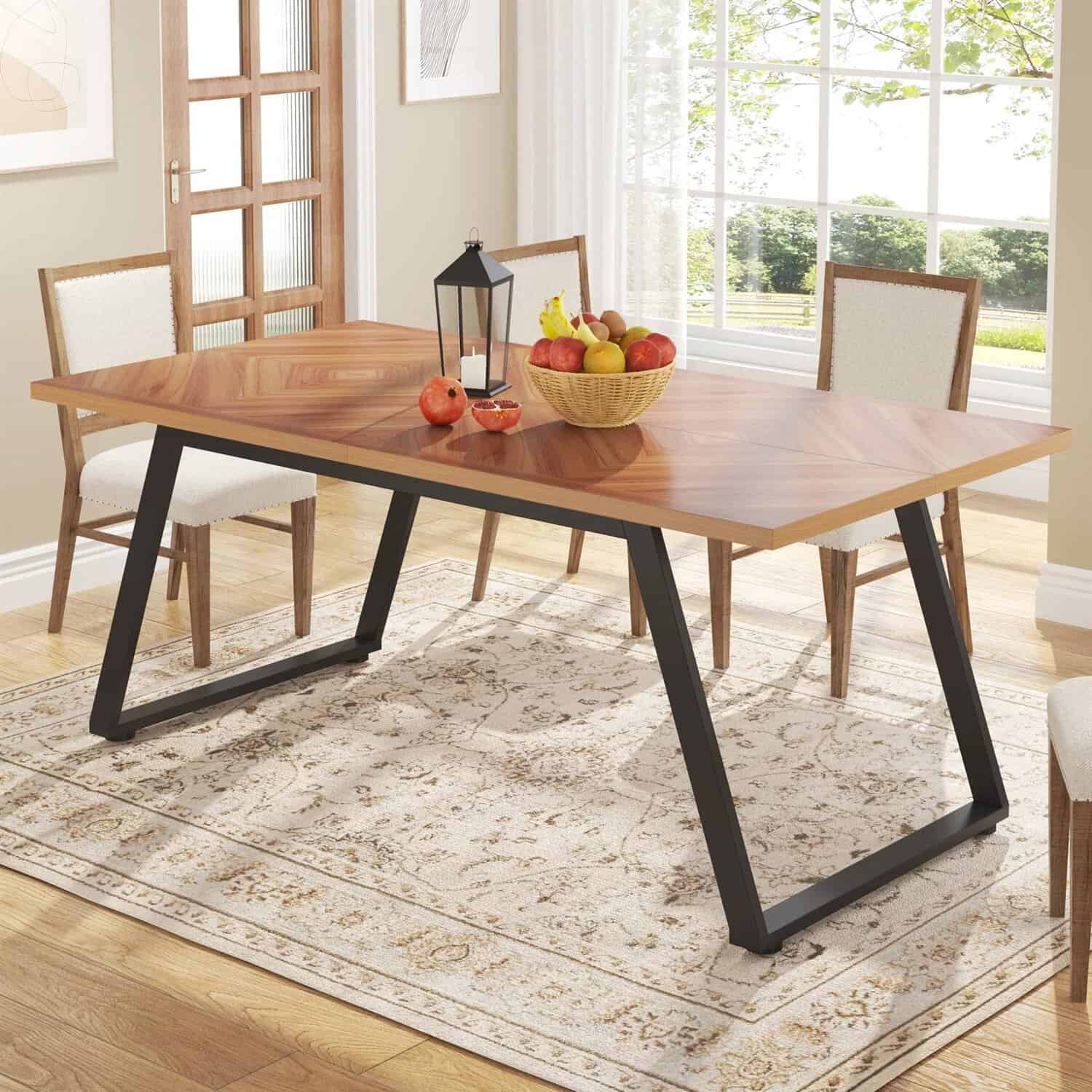 Modern Walnut Rectangle Dining Table with Black Metal Frame 1 Modern Walnut Rectangle Dining Table with Black Metal Frame