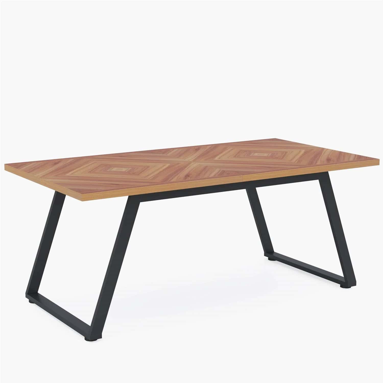 Modern Walnut Rectangle Dining Table with Black Metal Frame 2 Modern Walnut Rectangle Dining Table with Black Metal Frame - Image 2