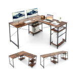 Corner or Long L Shaped Desk with Shelves and Cable Holes 32 Corner or Long L Shaped Desk with Shelves and Cable Holes