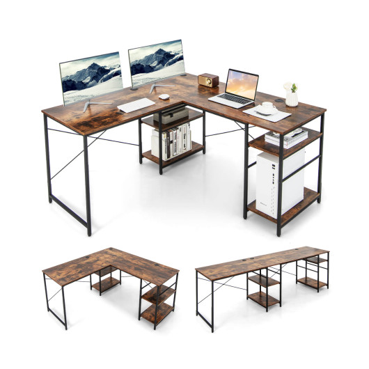 Corner or Long L Shaped Desk with Shelves and Cable Holes 4 Corner or Long L Shaped Desk with Shelves and Cable Holes - Image 4