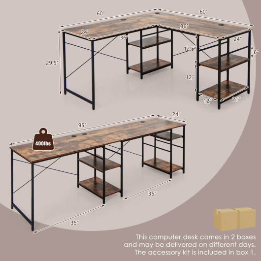 Corner or Long L Shaped Desk with Shelves and Cable Holes 5 Corner or Long L Shaped Desk with Shelves and Cable Holes - Image 5