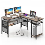 L Shaped Gray Desk with Charging Station and Adjustable Shelf 10 L Shaped Gray Desk with Charging Station and Adjustable Shelf