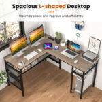 L Shaped Gray Desk with Charging Station and Adjustable Shelf 13 L Shaped Gray Desk with Charging Station and Adjustable Shelf